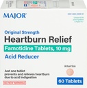 Major Initial Strength Heartburn Relief - Comprimés de famotidine, 10 mg - Réducteur acide - 60 Comprimés