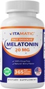 Vitamatic Melatonin 20 mg Tabletten | Vegetarisch, Nicht-GVO, Glutenfrei | 1 Jahr Versorgung | Natural Berry Flavor - 365 Tabletten