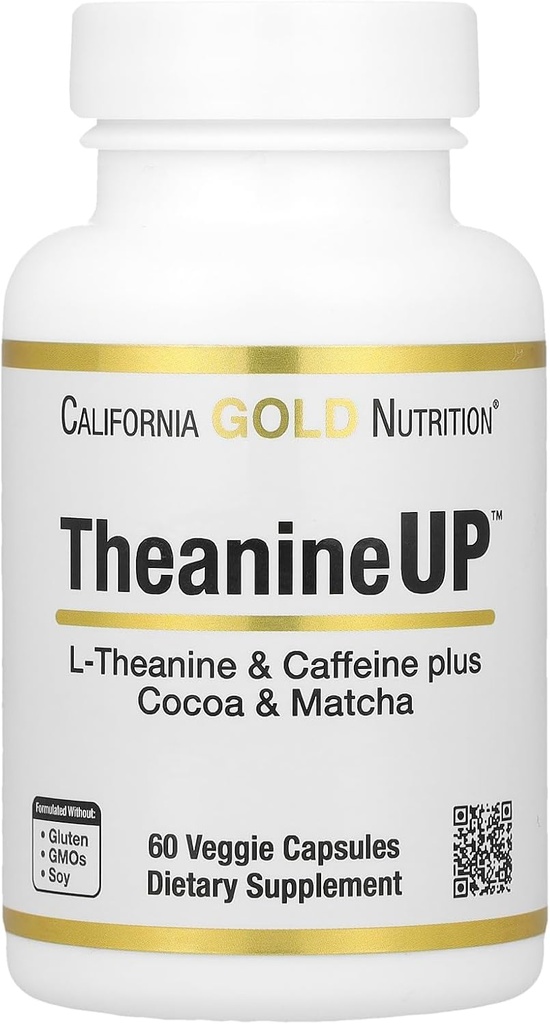 California Gold Nutrition TheanineUPTM, L-Theanine & Caffeine Plus Cocoa und Matcha, 60 Veggie Kapseln