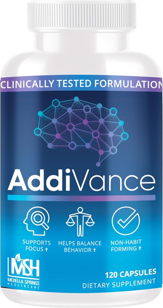 AddiVance 120 Caps - Natural Brain Support Supplement für Enhanced Focus, Memory, & Balanced Behavior - Klinisch bewährte Non-Habit Forming Brain Supplement - Formuliert von Medical Professionals