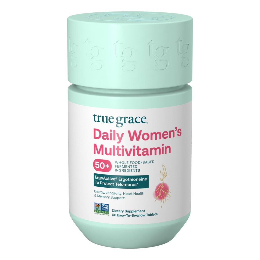True Grace Daily Women’s Multivitamin 50+ - 60 Easy-to-Swallow Tablets - Immun, Energie, Langlebigkeit & Memory Support - Vegan - Gluten, Soy & Iron Free - 30 Portionen