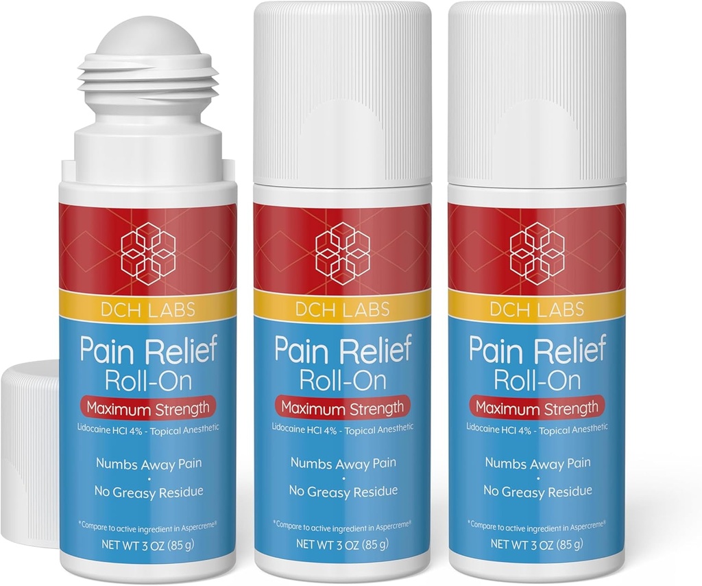 Maximale Stärke Schmerzlinderung Roll-on, 3 Unze Wert Größe, Lidocaine 4%, Numbs Schmerzen Weg, Nerve Schmerzen, (3 Pack)