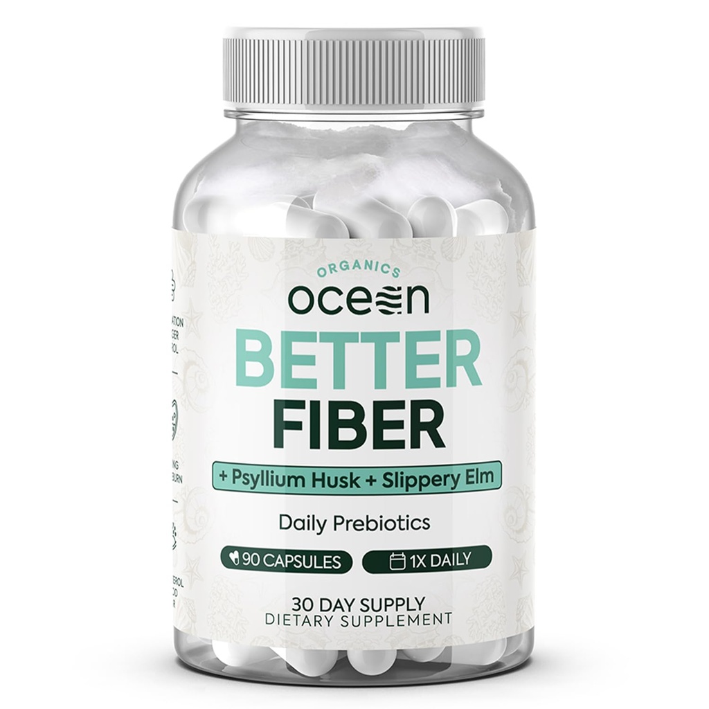 Bios Ocean Better Fiber - Daily Fiber Supplement - Weicher Hocker für Effortless Bowel Bewegungen - mit Psyllium Hulk und Slippery Elm - 90 Kapseln