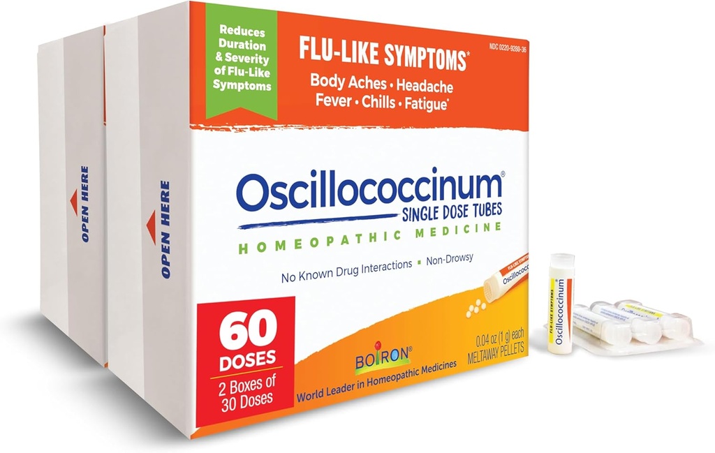 Boiron Oscillococcinum für Relief von Flu-Like Symptome von Körperspitzen, Kopfschmerzen, Fever, Chills und Fatigue - 60 Doses (Pack von 2)