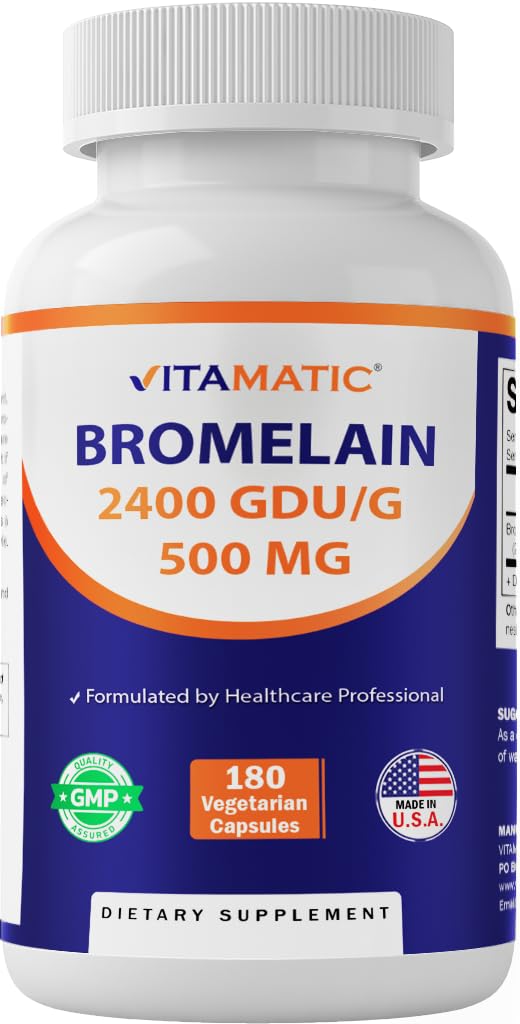 Vitamatic Bromelain Supplement 500mg – 2400 GDU/g – 180 Kapseln