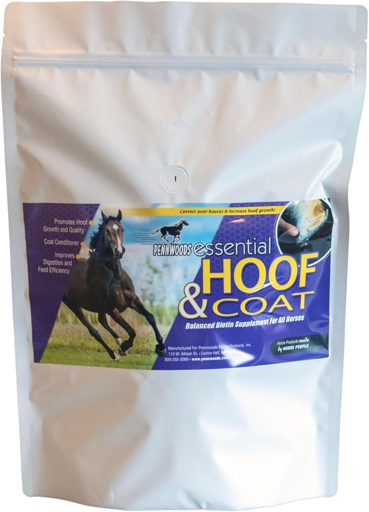Pennwoods Essential Hoof & Coat - Pferdeergänzung mit Biotin für Optimale Equine Hoof Growth, Healthy Coat & Nutritional Balance, 4lb Tasche