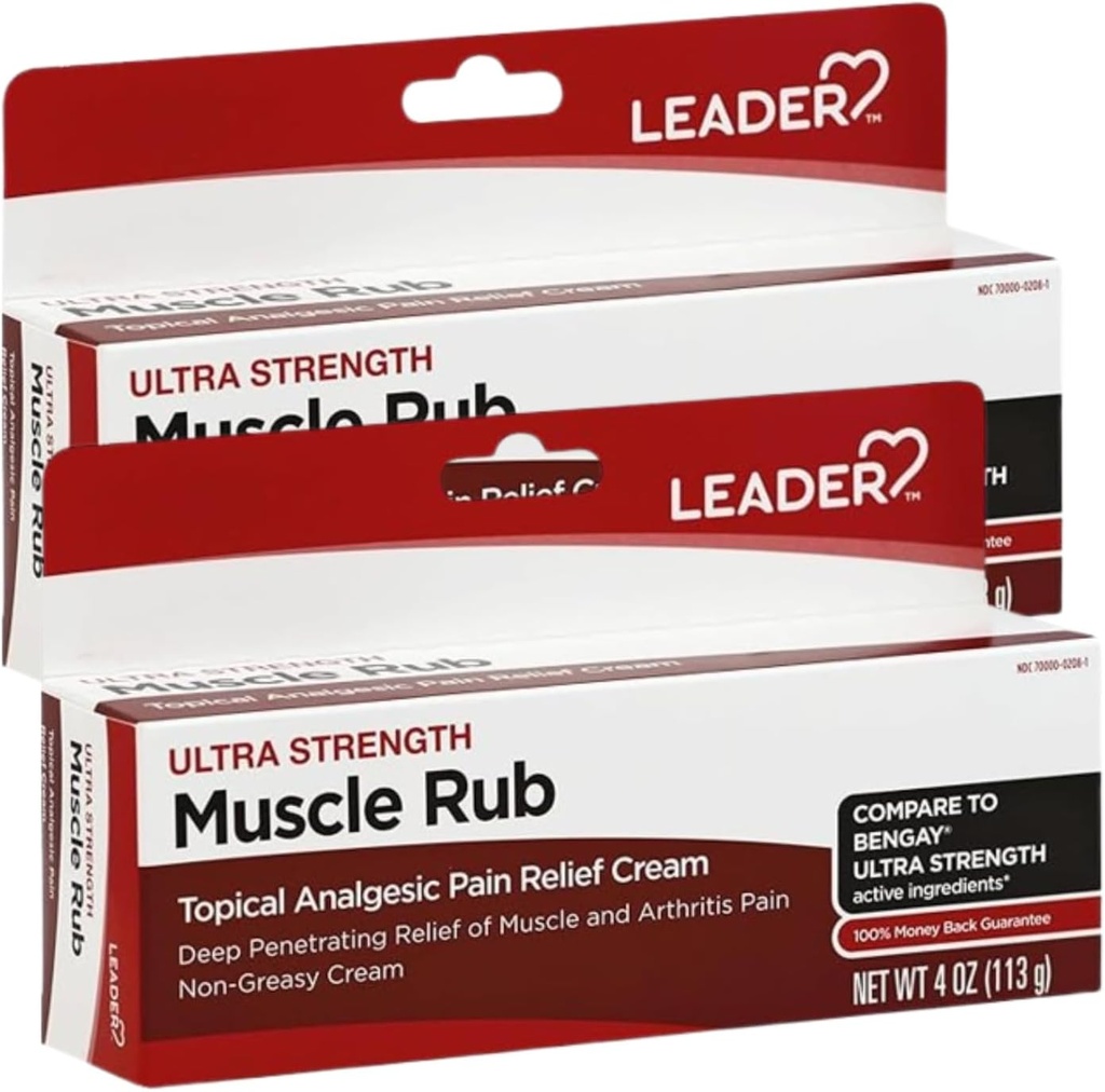 Leader Muscle Rub - Fast-Acting, Deep Penetrating Relief für Sore Muskeln und Gelenke, Minor Arthritis und Rückenschmerzen Relief, Non-Greasy Formula Topical Analgesic, Camphor, Menthol & Methyl Salic 2-Pack