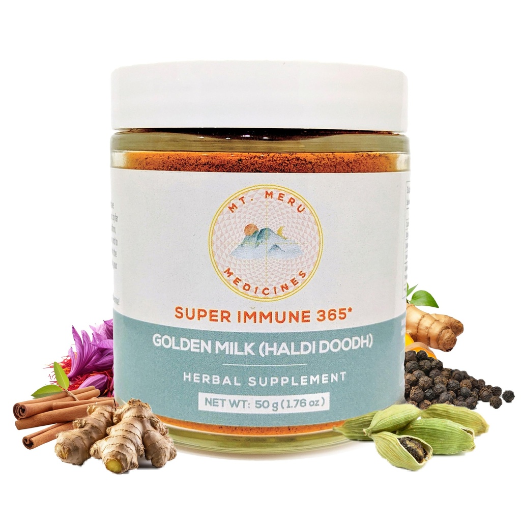 Mt.Meru Medicines Ayurvedic Haldi Doodh/Golden Milk Superblend- mit Immun-Boosting-Formel, Glutenfrei, für Gehirngesundheit, Gut-Unterstützung mit hohem Curcumin Lakadong Turmeric (1.76oz/50g)