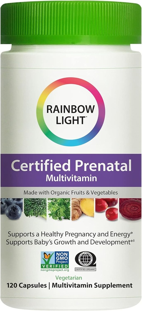Lumière arc-en-ciel Multivitamine prénatale, soutien immunitaire, 120 capsules (paquet mai Vary)