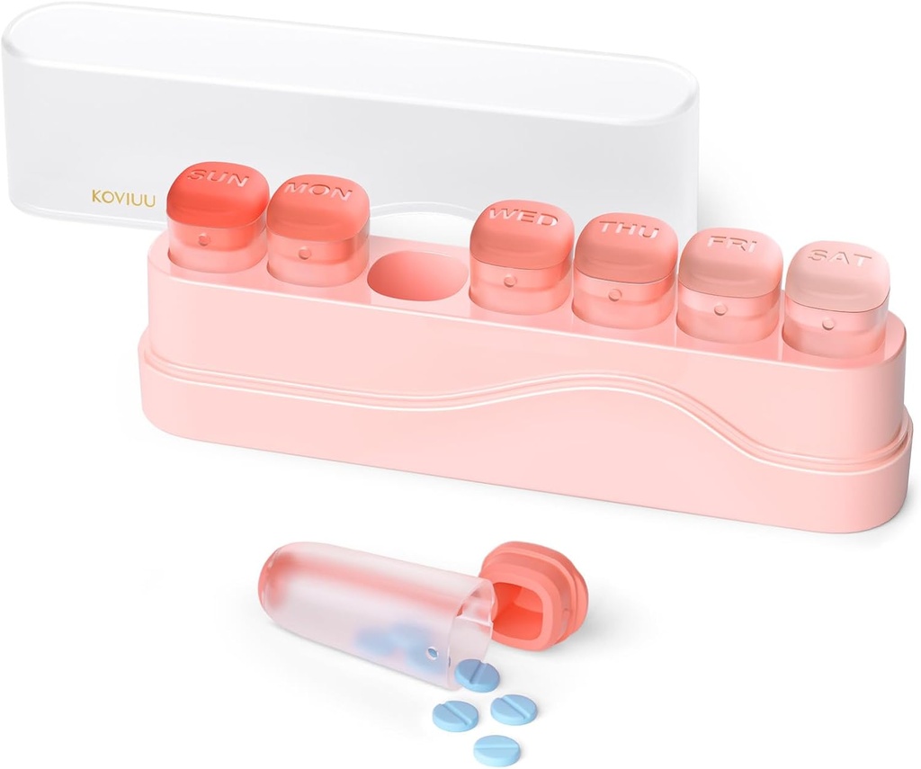 Wöchentliche Pille Organizer 1 Mal am Tag, KOVIU abnehmbare Pille Box 7 Tag, Portable Travel Pill Case, Einmal täglich Medikamenten-Containerhalter, Woche Pillbox Spender für Vitamin Medizin Supplement, Rosa