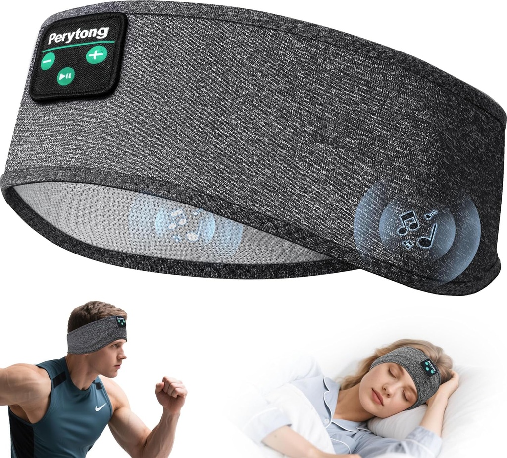 Perytong casque de sommeil, casque de sport Bluetooth casque avec haut-parleurs stéréo HD ultra-mince parfait pour dormir, entraînement, jogging,Yoga,Insomnie, transport aérien, méditation