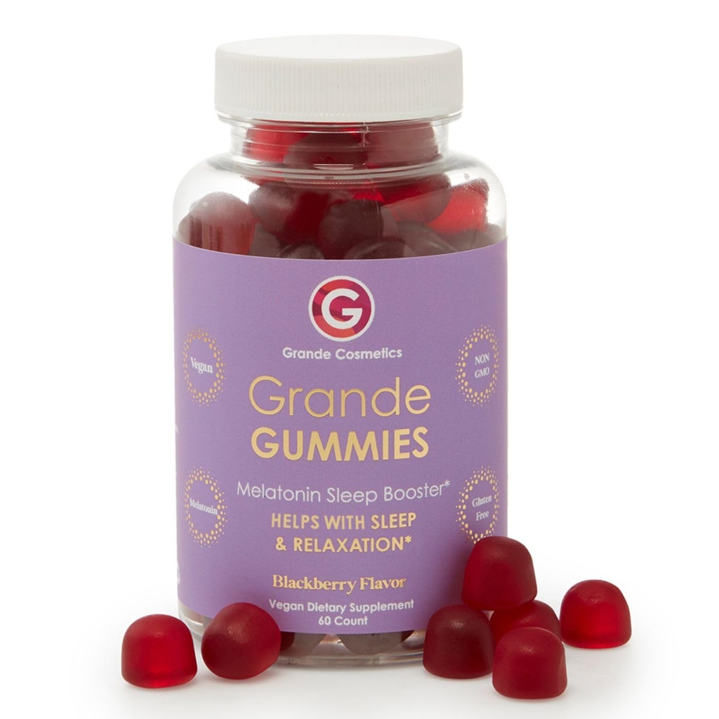 Grande Cosmetics Vegan Melatonin Schlafhilfe Gummi für Erwachsene mit 5mg Melatonin - Glutenfrei, Non GMO - 2 Monate Versorgung, 60 Tabletten, Blackberry Flavor