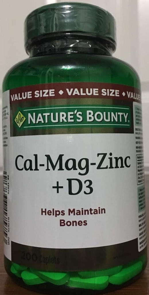 Nature's Bounty Calcium Magnesium Zink mit Vitamin D3, 200 Kapseln (Packaging Mai Vary)