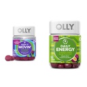 Relief de constipation OLLY 30ct, Énergie Gummy 60ct - Rubarb Prunes Amla Berry, B12 CoQ10 Goji Tropical
