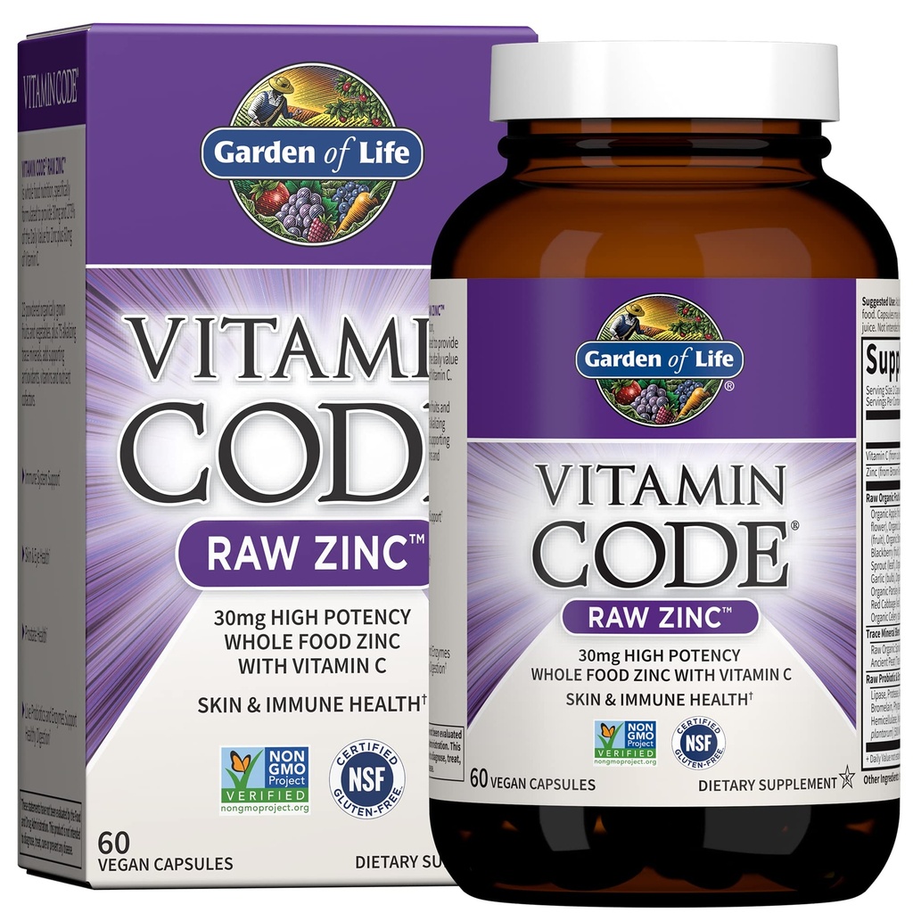 Garden of Life Zinc 30mg + Sea-Iodine Kelp Iodine Thyroid Support 60 Capsules