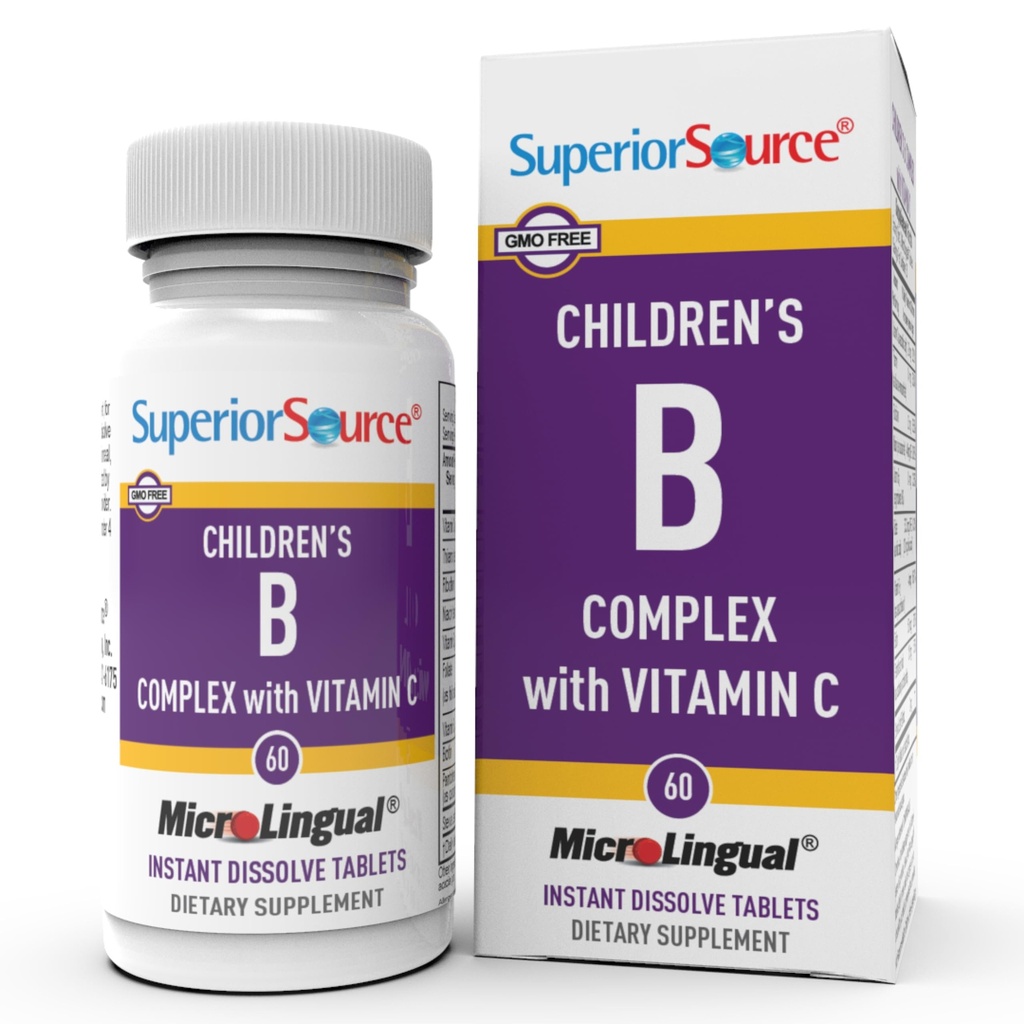 Superior Source Kinder-B-Komplex mit Vitamin C - Multivitamin für Herz-Gesundheitsunterstützung - Folsäureergänzung für Kinder - Immununterstützung Formel mit Vitamin C - 60 Instant Dissolve Tabletten