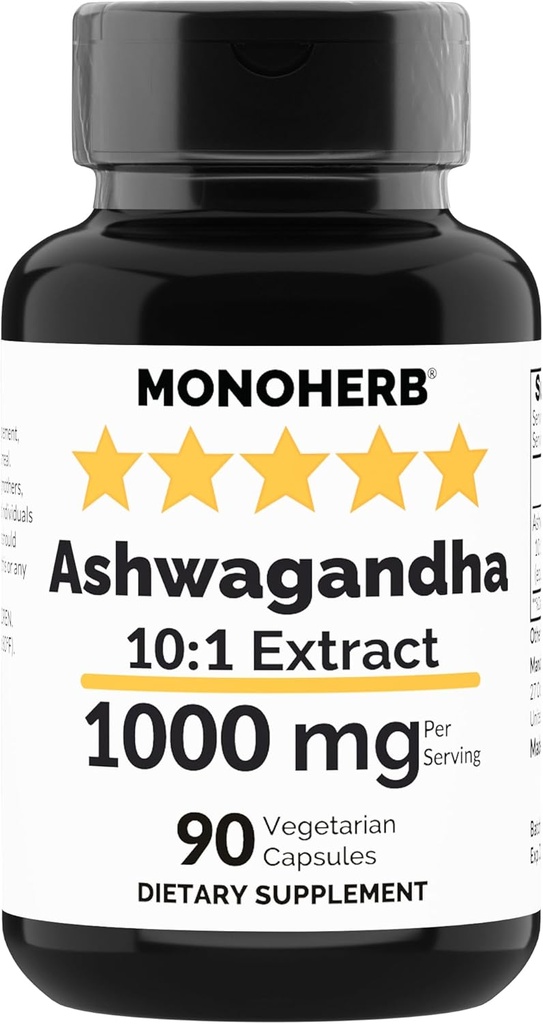 MONOHERB Ashwagandha Extract 1000 mg - 90 Vegetarische Kapseln