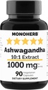 MONOHERB Ashwagandha Extract 1000 mg - 90 Vegetarische Kapseln