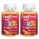 Spüren Sie große Vitamine Kinder DHA Gummie mit Omega 3 6 9, Vitamin C (2-Pack) | Unterstützt gesunde Gehirnfunktion, Vision & Heart Health | Glutenfrei, Vegetarisch | 60 Gummis