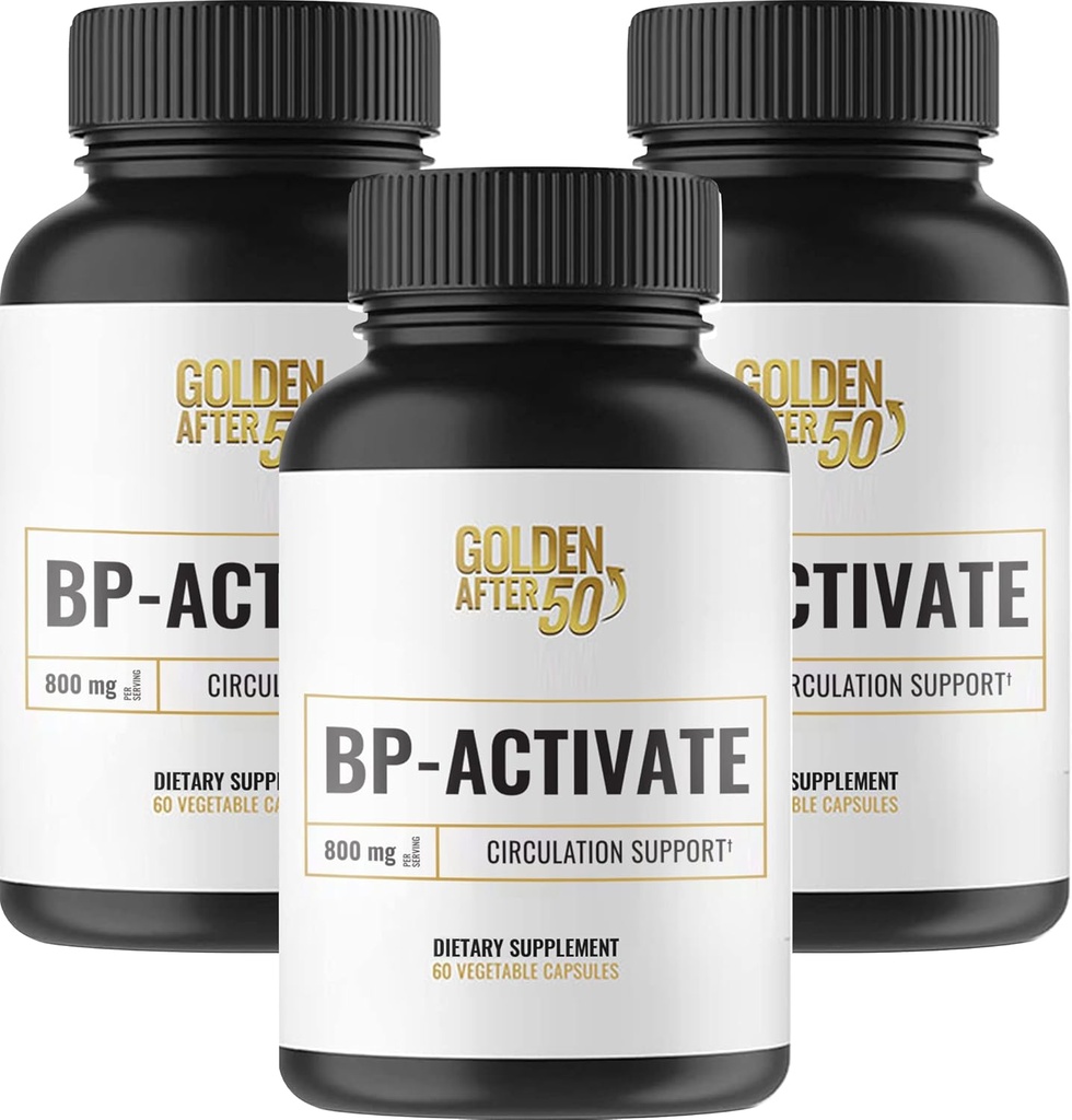 Golden After 50 BP-Activate - Stickstoffmonoxid-Ergänzung mit essentiellen Aminosäuren - Blutzirkulation und Herzgesundheitsunterstützungsergänzung - 3 Flaschen - 800mg L Arginin, AAKG, L Citrulline