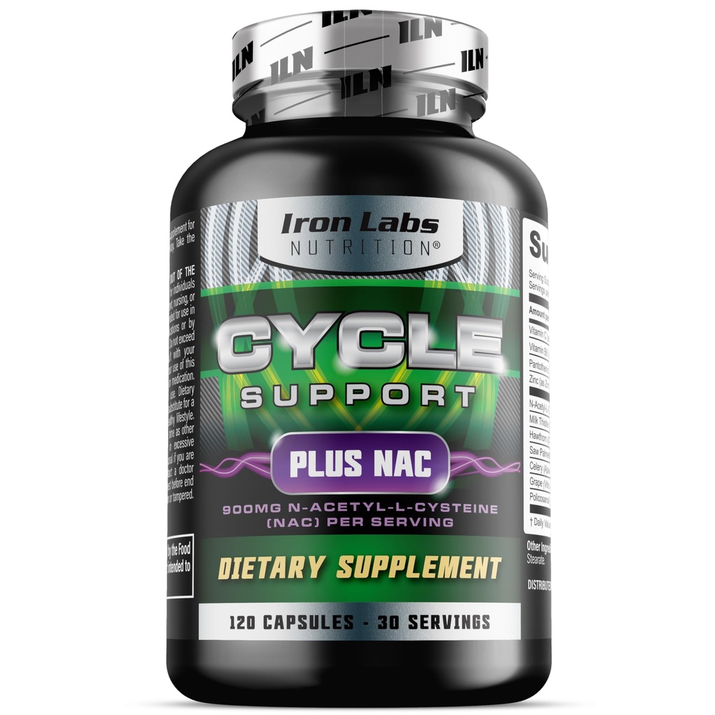 Iron Labs Nutrition: Cycle Support Plus NAC (N-acétyl-L-Cysteine) - Supplément de soutien du rein et du foie - Suppléments de soutien du cycle pour les hommes - N acétyl L Cysteine et chardon de lait (120 capsules)