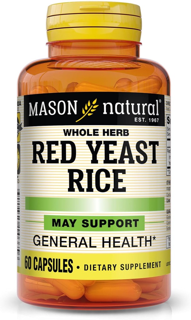 MASON NATURAL Red Yeast Rice, unterstützt Herzgesundheit & Blutzirkulation, Kräuterergänzung, 60 Kapseln