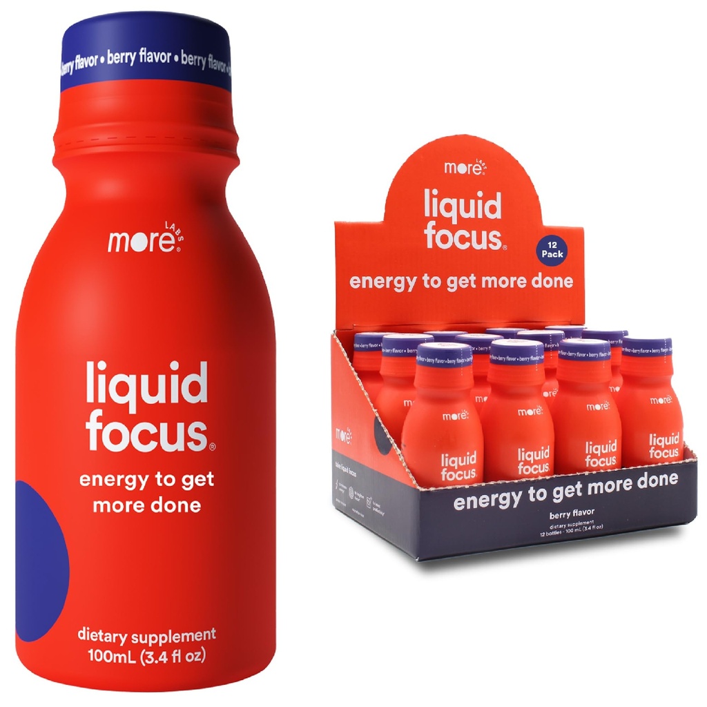Mehr Labs Liquid Focus, Nootropic Smart Drink mit leistungsstarken Antioxidantien & Adaptogenic Kräuter für Energie und Konzentration, 150mg Koffein (Pack von 12)