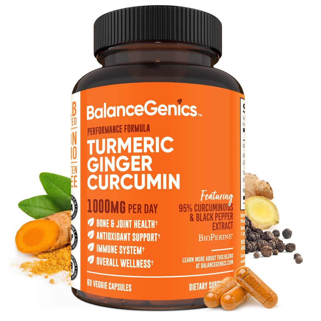 Kurkumene Ergänzung mit schwarzem Pfeffer & Ginger Wurzel 1000mg | Optimierte Formel 95% Curcuminoide Curcuma | Gemeinsame Gesundheit & Entzündung Unterstützung | 60 Kapseln Pulver gefüllt