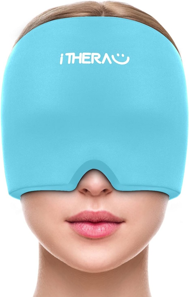 iTHERAU Migraine Relief Cap, Beruhigende Kopfschmerzen Hut, Gel Ice Pack Head Wrap mit heißer und kalter Therapie, Kopfschmerzen Relief Cap für Sinus, Puffy Eyes, Spannung und Stress Relief Blau