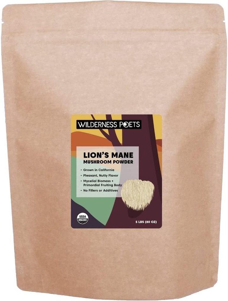 Poètes sauvages Poudre de champignons de lion biologique - California Grown (80 Ounce - 5 Pound)