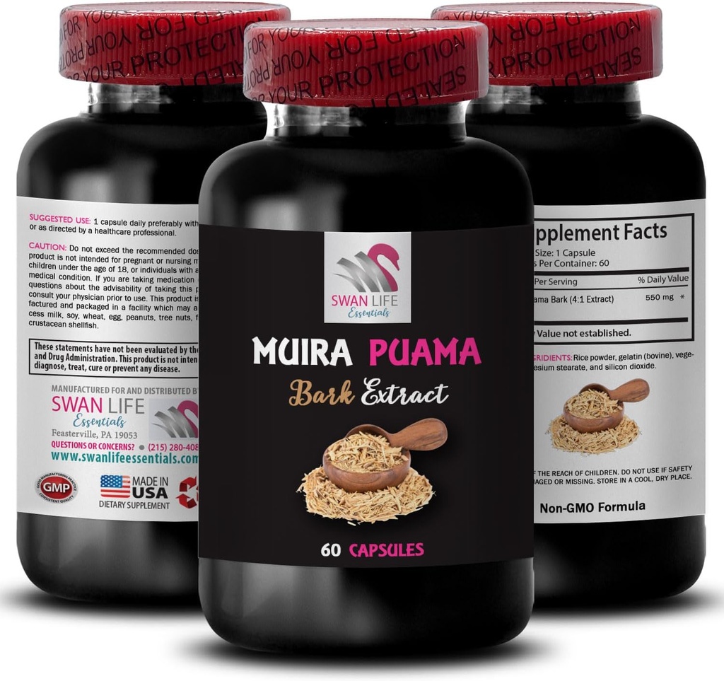 Botanische Energiequelle - Muira PUAMA BARK Extract - Natürliche Widerstandsunterstützung, Energie-Rebalance, Achtbare Leistung, Natur Power Surge, Energizing Routine, Active Boost Formel 1 Flasche 60 Caps