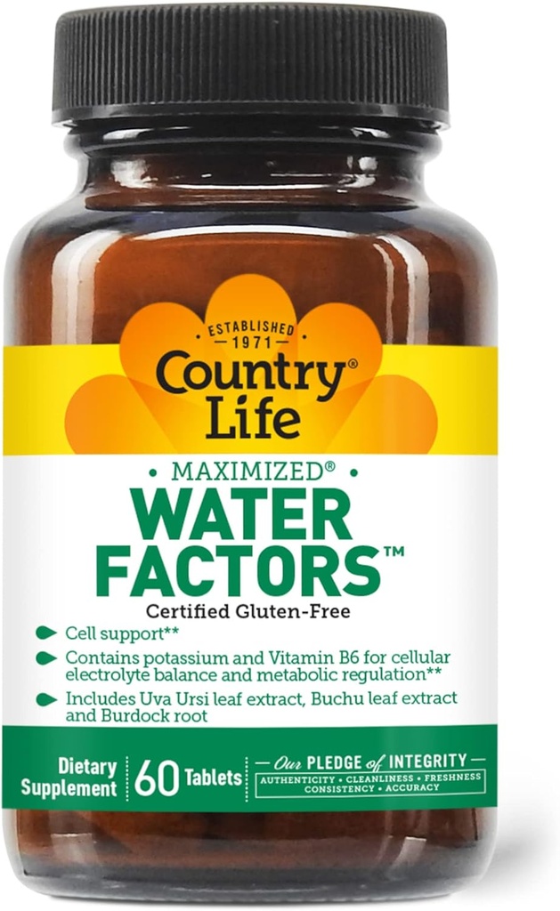Country Life Wasserfaktoren - mit Kalium und B6 für Elektrolytwaage - 60 Tabletten