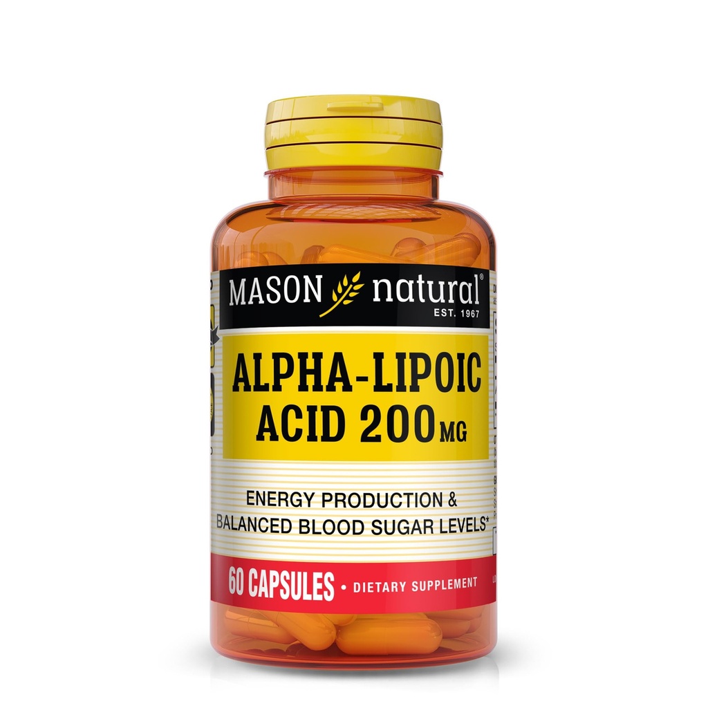 MASON NATURAL Alpha Liponsäure 200 mg, unterstützt Energieproduktion, Nahrungsergänzung, 60 Kapseln