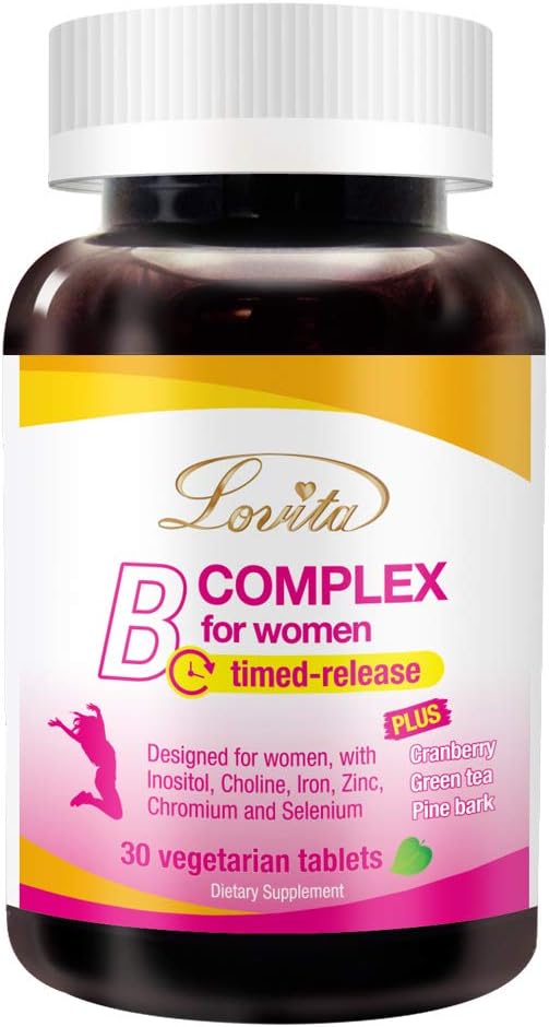 Supplément complexe Lovita B pour les femmes - Haute puissance délai de libération avec fer, vitamine C, canneberge, écorce de pin, thé vert, 30 comprimés végétariens