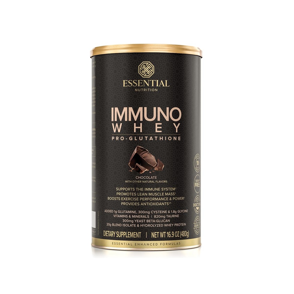 Nutrition essentielle Immuno Whey - Poudre de protéines de lactosérum isolée et hydrolysée avec des acides aminés ajoutés pour soutenir la production de glutathion - Beta Glucan - Chocolat - 16,9 oz (15 portions)