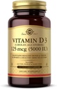 Solgar Vitamine D3 (Cholecalciferol) 125 mcg (5000 UI), 240 capsules végétales - aide à maintenir des os et des dents sains - système immunitaire - non-OGM, sans gluten - 240 portions totales