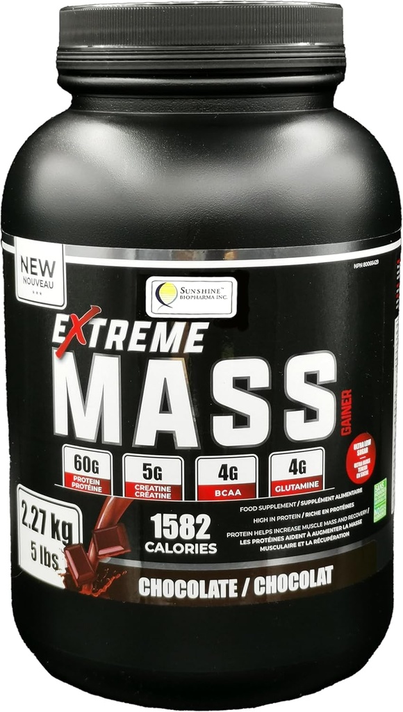 Extrême Mass Gainer Muscle Builder, 5 lbs (2.27 kg) Calories à faible teneur en sucre pour des entraînements intenses