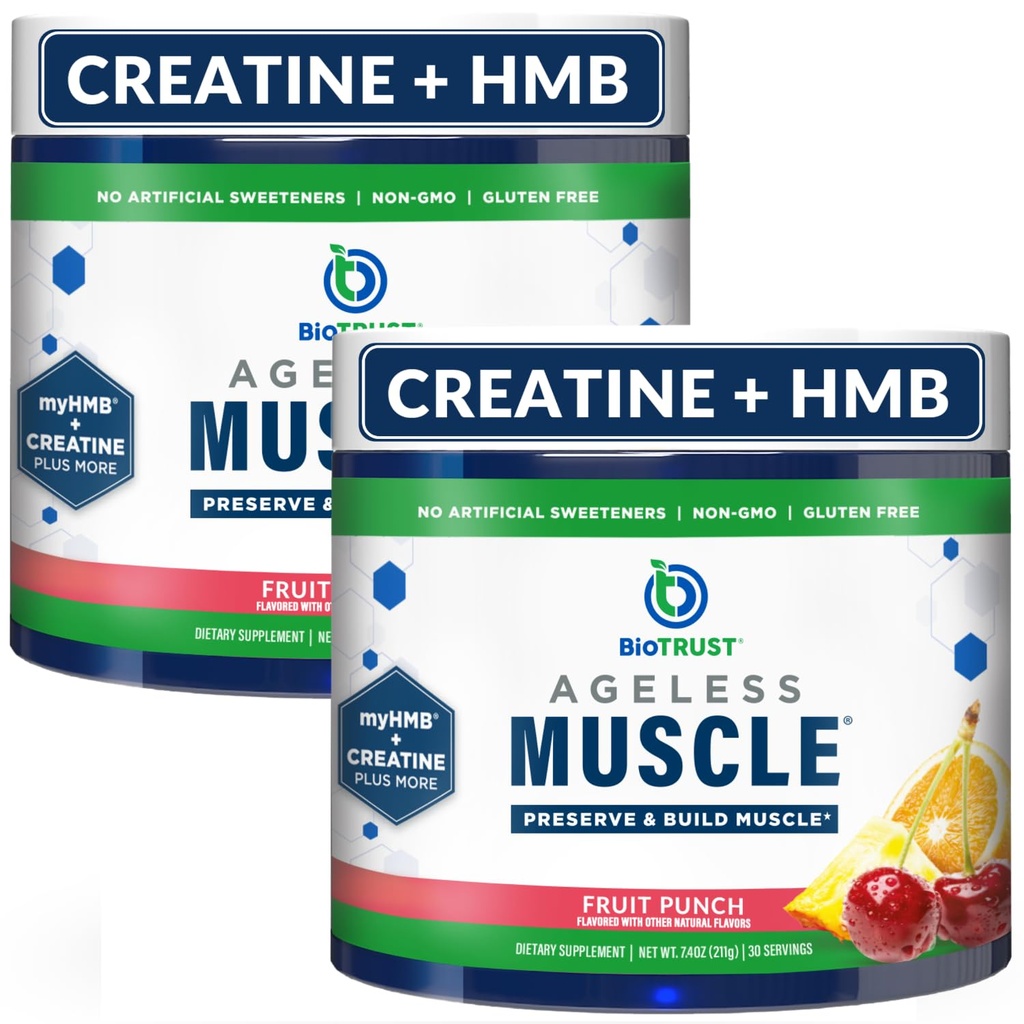 BioTrust Ageless Muscle Builder - Kreatin HMB Pulver mit Vitamin D3 & Betaine - Build & Preserve Natürliche Abbau Muskelmasse & Stärke - Frucht-Punch, 60 Portionen