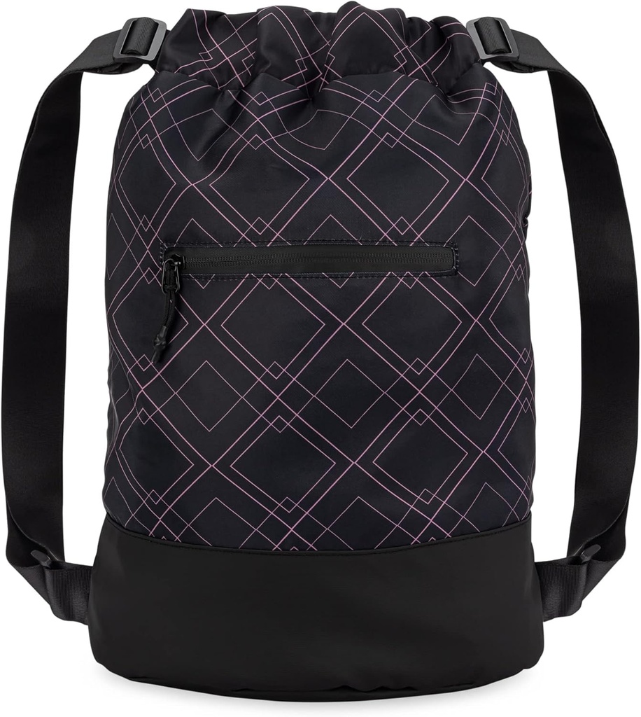 Flex Cinch Drawstring Gym Tasche für Frauen mit Graphic Designs | Dauerhaftes Leichtes Gym Cinch Bags | Groß für Gym Tasche, Reisen und Übernachten | Schwarz/Rose - Geometrische