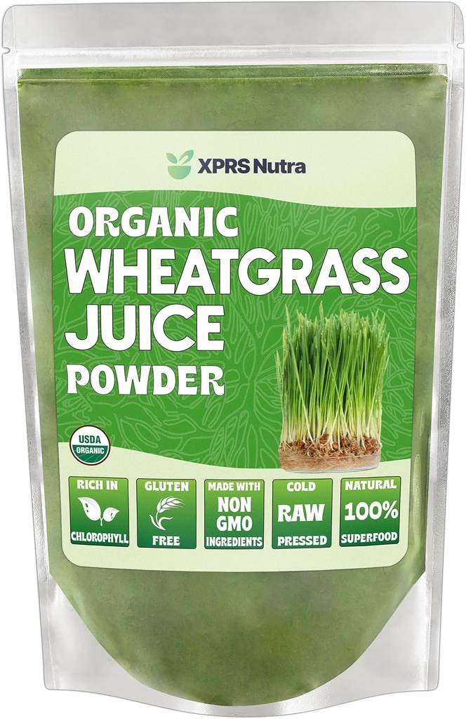 XPRS Poudre de jus d'herbe de blé biologique Nutra - Croissance durable - Poudre de jus d'herbe de blé instantanée à partir de jus concentrés - Plus de potentiel que de poudre d'herbe de blé biologique - 8 once