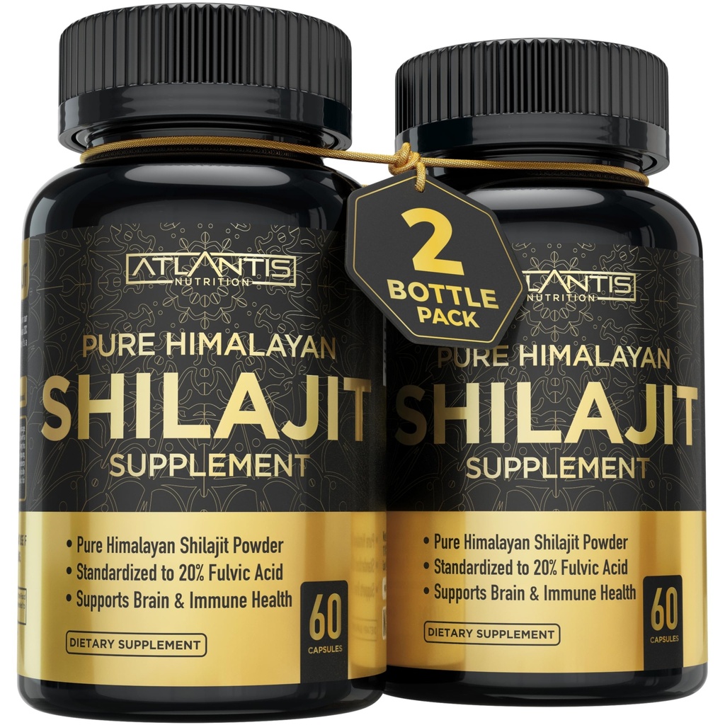 Atlantis Nutrition Himalayan Shilajit Kapseln Formuliert mit 20% Fulvic Säure | 1000MG Pro Servieren — 10:1 Extrakt | USA Made | Himalayan Shilajit Supplement für Männer & Frauen | 120 Kapseln