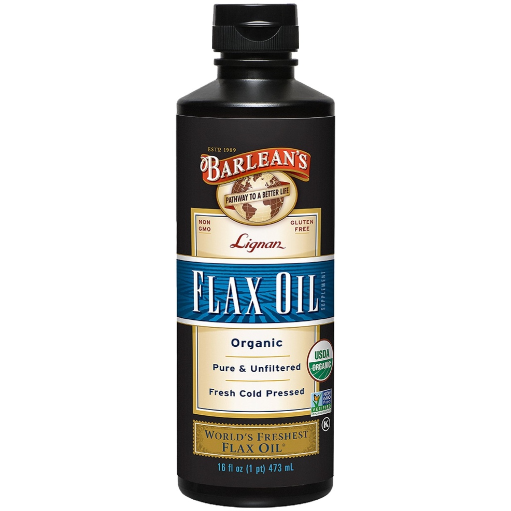 Barlean's Organic Lignan Omega 3 Flaxseed Oil Liquid Supplement für Männer und Frauen, Kalte Presse Flax Seeds, 7230mg ALA Fatty Acid, Vegan und Gluten frei, 16 oz