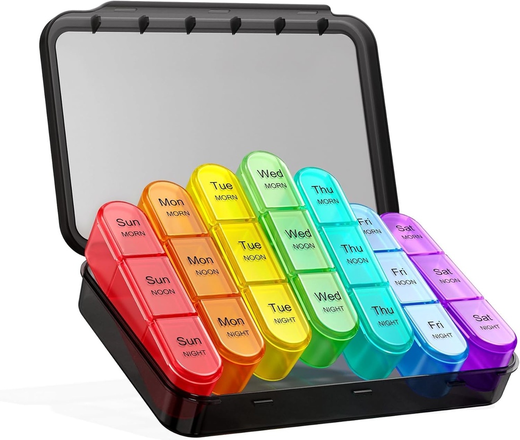 ASprink Pill Organizer 3X pro Tag - Medizin Pill Organizer - Wöchentliche Pille Fall - Tägliche Pille Box 7 Tage Organizer Behälter für Vitamine und Medikamente