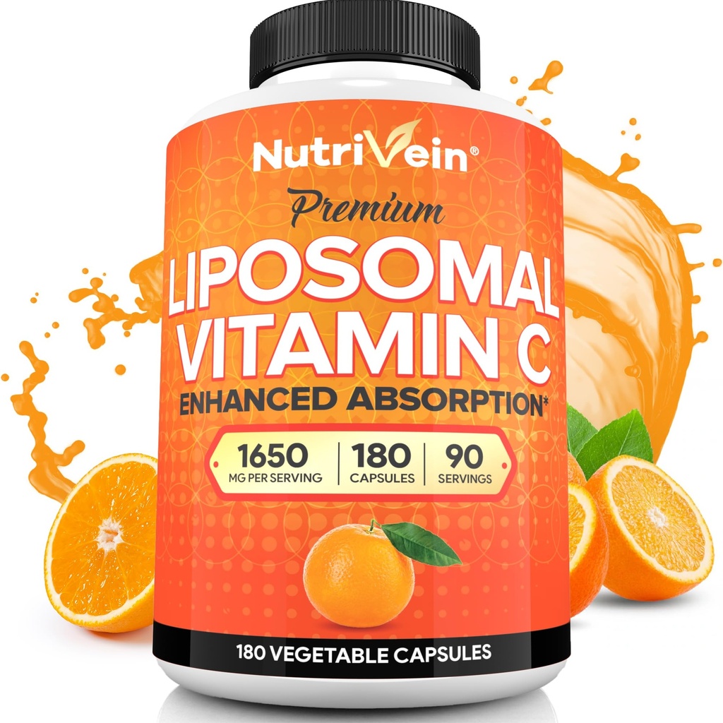 Nutrivein Premium Liposomal Vitamin C Supplement 1650mg - 180 Caps: High-Absorption High Dose Vitamin C Kapseln für Ganzkörper-Verteidigungen & Overall Well-Being
