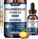 Triple Magnesium Complex Supplement-Magnesium Glycinat, Citrat, Malate Liquid Tropfen 500mg mit Ashwagandha, L-Theanin, Vitamin B6 für Kalm, Stress Relief, Schlaf, Muskelunterstützung-Pineapple Flavor