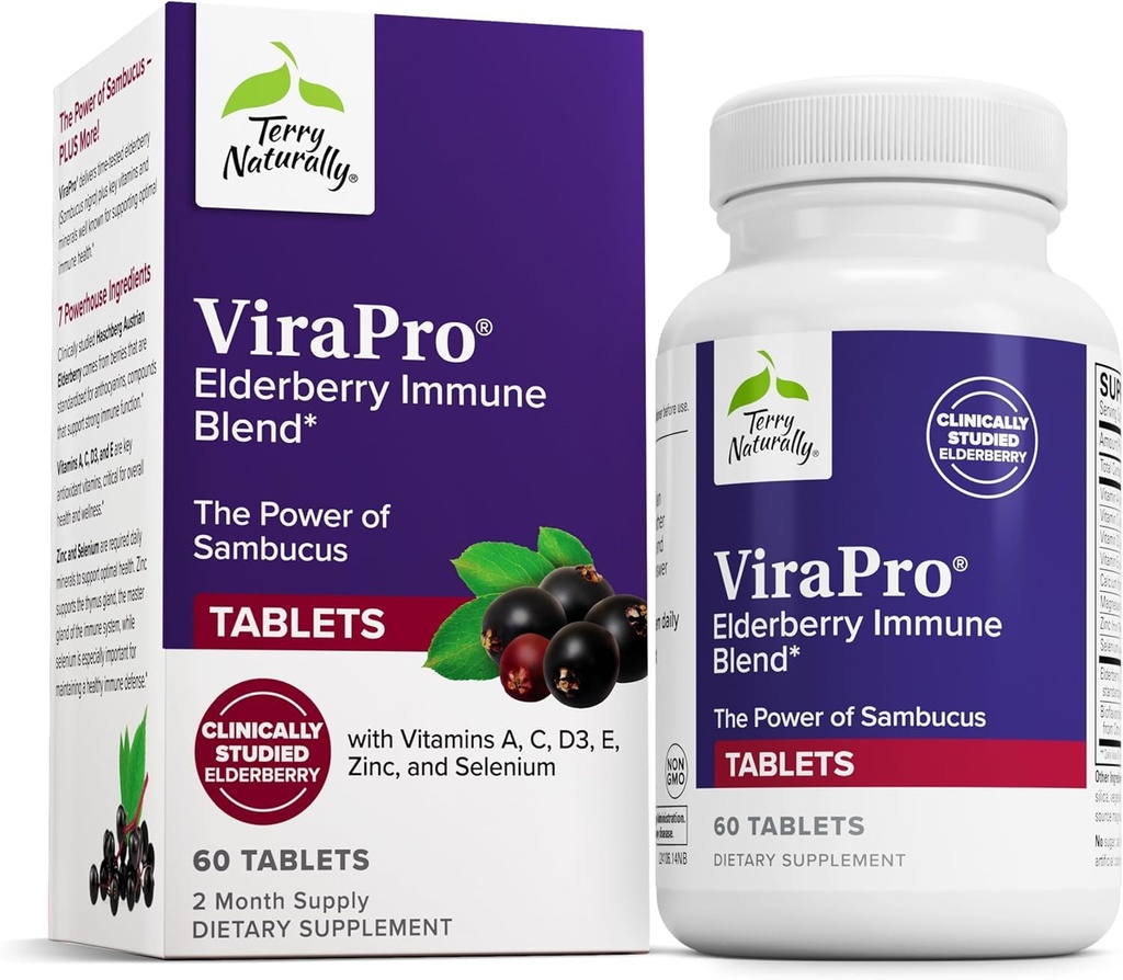 Terry naturellement ViraPro - Supplément avec mélange à base de plantes pour le soutien immunitaire - Supplément avec Elderberry, Zinc & Selenium - Soutien réponse immunitaire - 60 comprimés