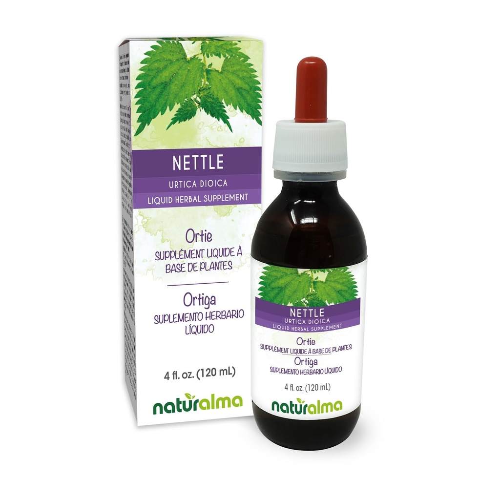 Naturalma Nettle (Urtica dioica) Blatt und Wurzel Alkoholfreie Tinte - 4 fl oz Flüssiger Extrakt in Tropfen - Kräuterergänzung - Vegan