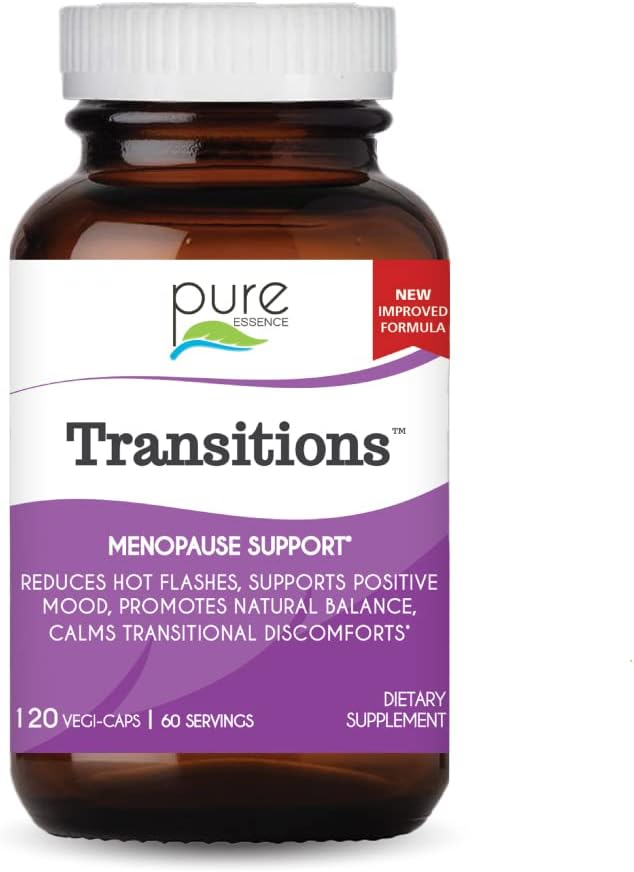 Pure Essence Labs Transitions Vitamine für Frauen, Natürliche Menopause-Relief-Ergänzung zur Förderung der Hormonbilanz, Reduzieren Hot Flashes, Mood Swings & Nacht Sweats, 120 Kapseln