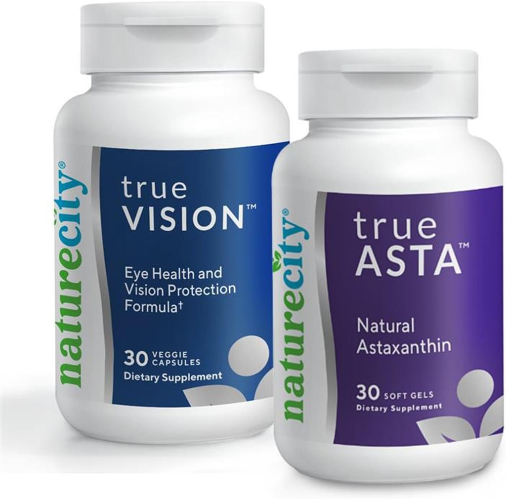 NatureCity Vision Support Bundle| TrueVision Eye Health Formula, 30 Veggie Kapseln + TrueAsta Marine