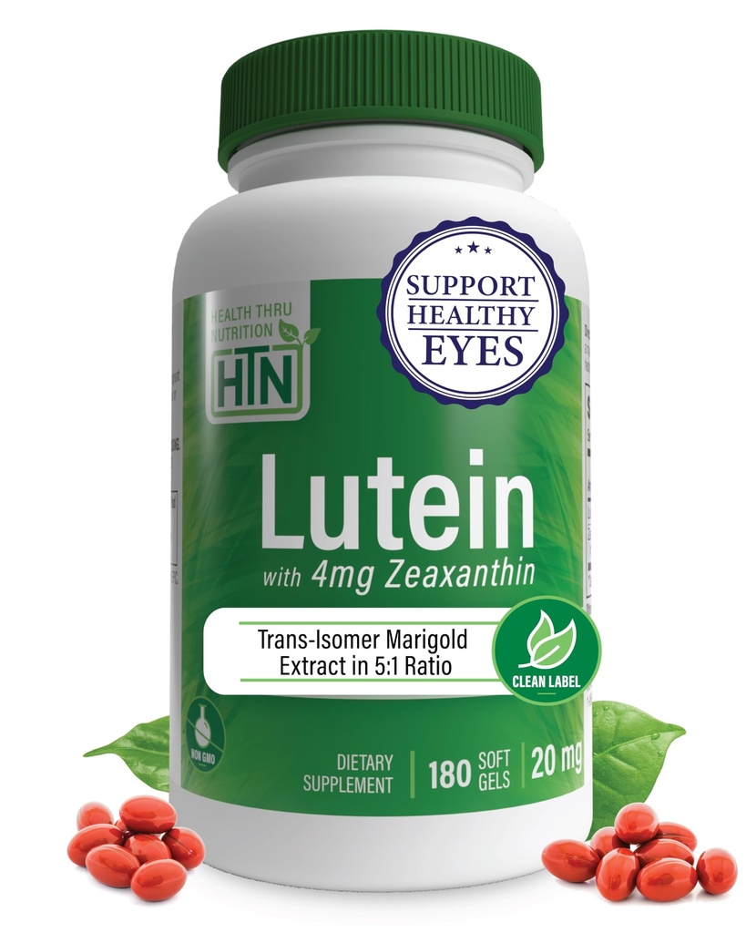 Lutéine 20mg avec Zeaxanthine 4mg 180 Softgels.Extrait de Marigold All-Trans dans la nature Rapport identique 5:1.